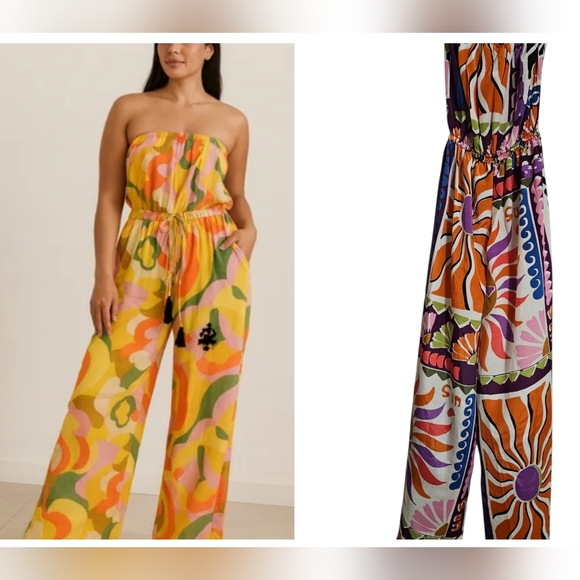TRUE DESTINATIONS Strapless Boho Printed Coverup Jumpsuit.Multi Color.XS NWT - Picture 1 of 16